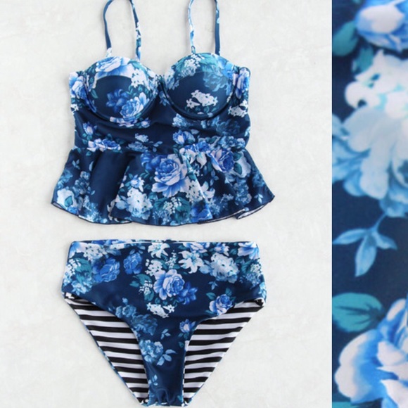 Other - 🆕Blue floral print peplum high waist  set